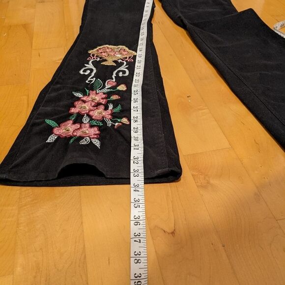 VINTAGE Venus Embroidered flared black pants cotton size 2 A3 - Picture 10 of 12